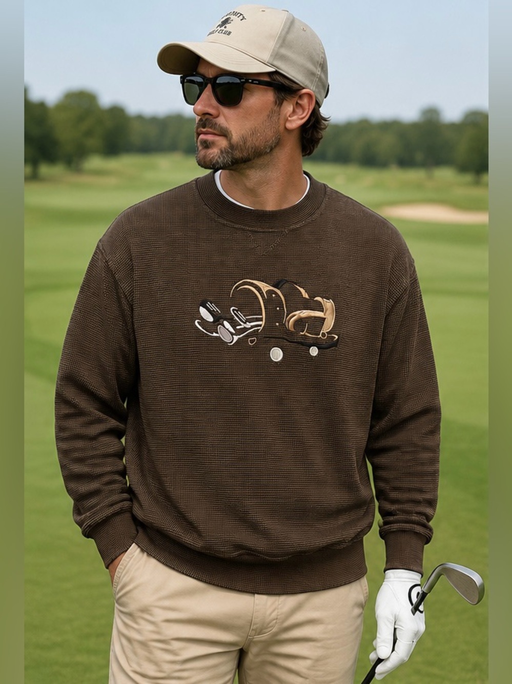 🏌🏼Vintage Crable Sportswear Golf Embroidered Thermal Sweatshirt - Men’s Large
